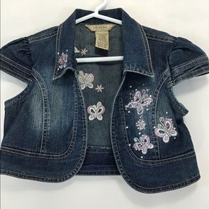 Arizona Embroidered Pink Butterfly Short Sleeve Denim Jean Jacket Small 7/8